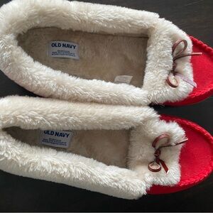 Old Navy Red and White Fuzzy Slippers